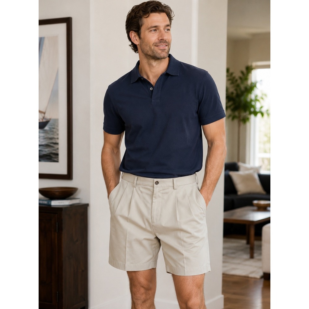 Brooks Brothers Advantage Chino Shorts Mens W36 Khaki Pleated Lightweight Cotton